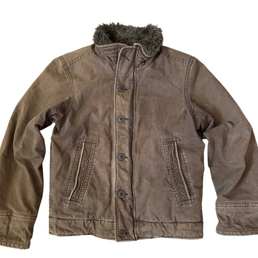 Y2K Abercrombie & Fitch Adirondak Corduroy Trim Jacket Mens Size M Faux Fur